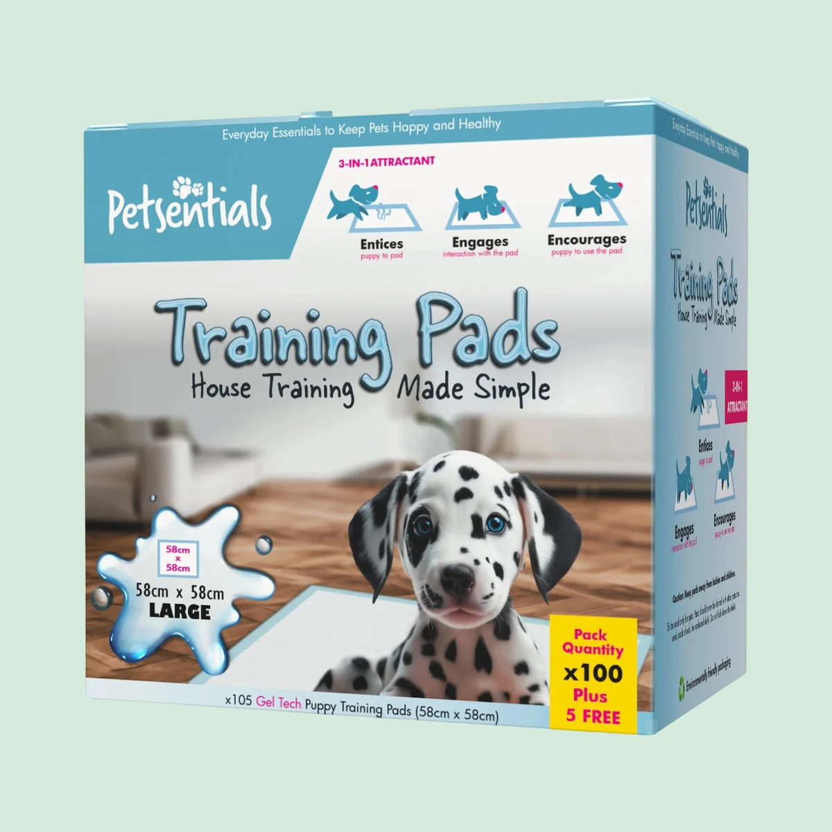 Petsentials Puppy Training Pads, 58x58cm, 105 pack
