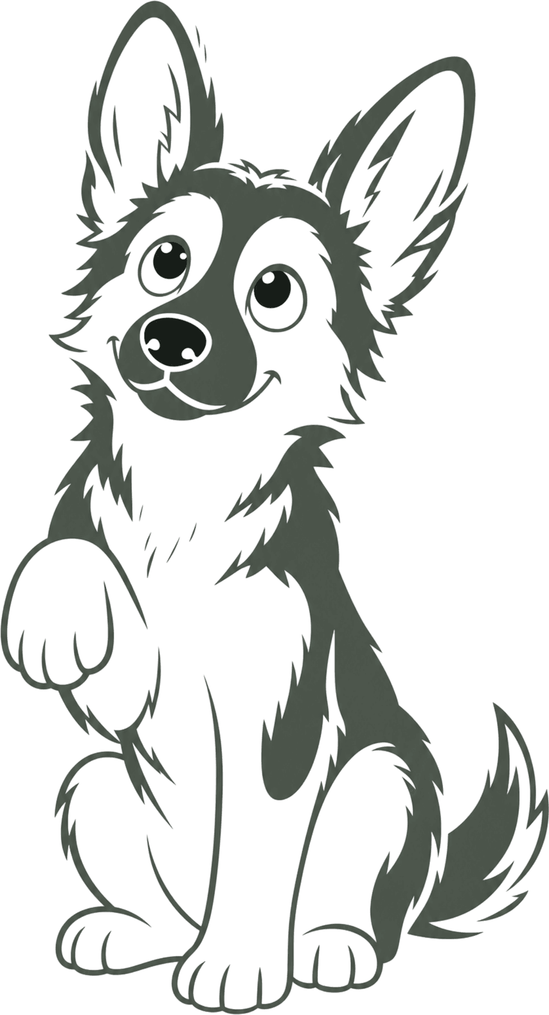 An illustrated puppy sitting and offering a paw.