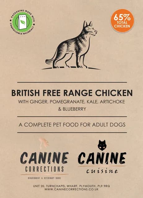 Canine Corrections Canine Cuisine – British Free Range Chicken with Ginger, Pomegranate, Kale, Artichoke & Blueberry