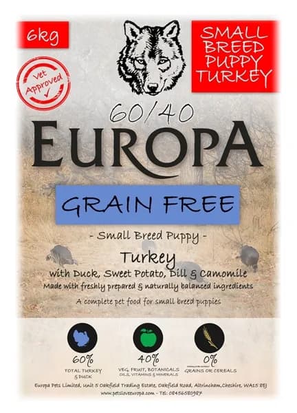 Europa 60/40 Grain Free Small Breed Puppy – Turkey & Duck